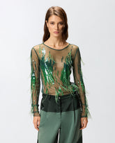 Sheer sweater with sequins and feathers -  | Pinko
