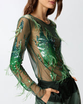 Sheer sweater with sequins and feathers -  | Pinko