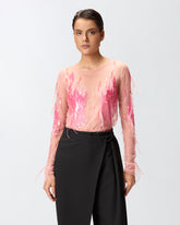 Durchsichtiger Pullover mit Pailletten und Federn -  | Pinko