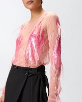 Durchsichtiger Pullover mit Pailletten und Federn -  | Pinko