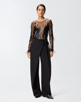 Durchsichtiger Pullover mit Pailletten und Federn -  | Pinko