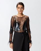 Durchsichtiger Pullover mit Pailletten und Federn -  | Pinko