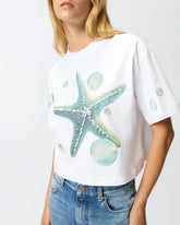 Cropped T-shirt with print and appliqués -  | Pinko