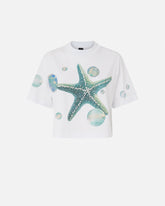 Cropped T-shirt with print and appliqués -  | Pinko
