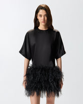 Glossy satin evening dress with feathers -  | Pinko