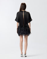 Glossy satin evening dress with feathers -  | Pinko