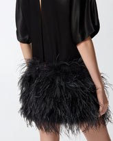 Glossy satin evening dress with feathers -  | Pinko