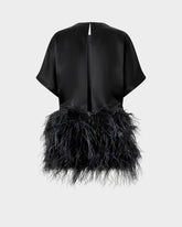 Glossy satin evening dress with feathers -  | Pinko