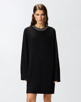 Knit dress with rhinestone-detailed neck -  | Pinko