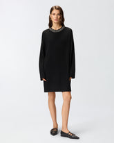 Knit dress with rhinestone-detailed neck -  | Pinko