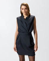 Sleeveless short dress in pinstripe poly wool -  | Pinko