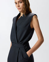 Sleeveless short dress in pinstripe poly wool -  | Pinko