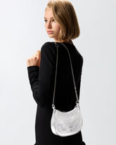 Half Moon baby handbag in laminated leather with rhinestones -  | Pinko