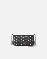 Mini Half Moon leather shoulder bag with rhinestones -  | Pinko