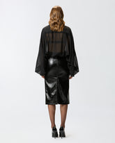 Patent-effect calf-length skirt with belt -  | Pinko