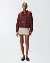 Neoprene-effect sweatshirt jacket with jewel embroidery -  | Pinko