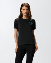 T-shirt with jewel flowers -  | Pinko