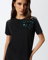 T-shirt with jewel flowers -  | Pinko