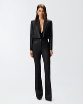Shiny-effect straight-leg pinstriped trousers -  | Pinko