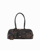 Escape Bag Horizontal large shoulder bag in suede with camouflage print - Military Green | Pinko