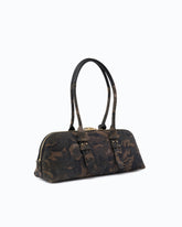Escape Bag Horizontal large shoulder bag in suede with camouflage print - Military Green | Pinko