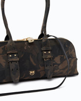 Escape Bag Horizontal large shoulder bag in suede with camouflage print - Military Green | Pinko