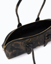 Escape Bag Horizontal large shoulder bag in suede with camouflage print - Military Green | Pinko