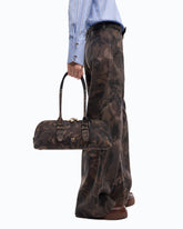 Escape Bag Horizontal large shoulder bag in suede with camouflage print - Military Green | Pinko