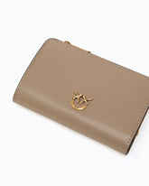 Mini wallet in leather with Love Birds - Beige | Pinko