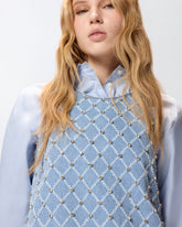 Kurzes Kleid aus Denim mit Rautenmuster und Strass -  | Pinko