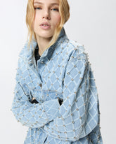 Denim jacket with diamond and rhinestone motif -  | Pinko