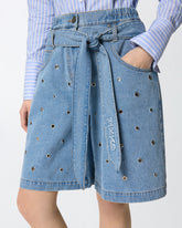 Denim shorts with eyelets and belt -  | Pinko