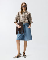 Wide-leg denim Bermuda shorts with belt -  | Pinko