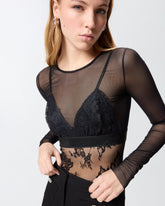 Tulle and lace knit bodysuit -  | Pinko