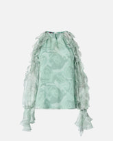 Silk blouse with rose print and open shoulders -  | Pinko