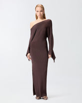 Long rib-knit dress with asymmetrical neckline -  | Pinko