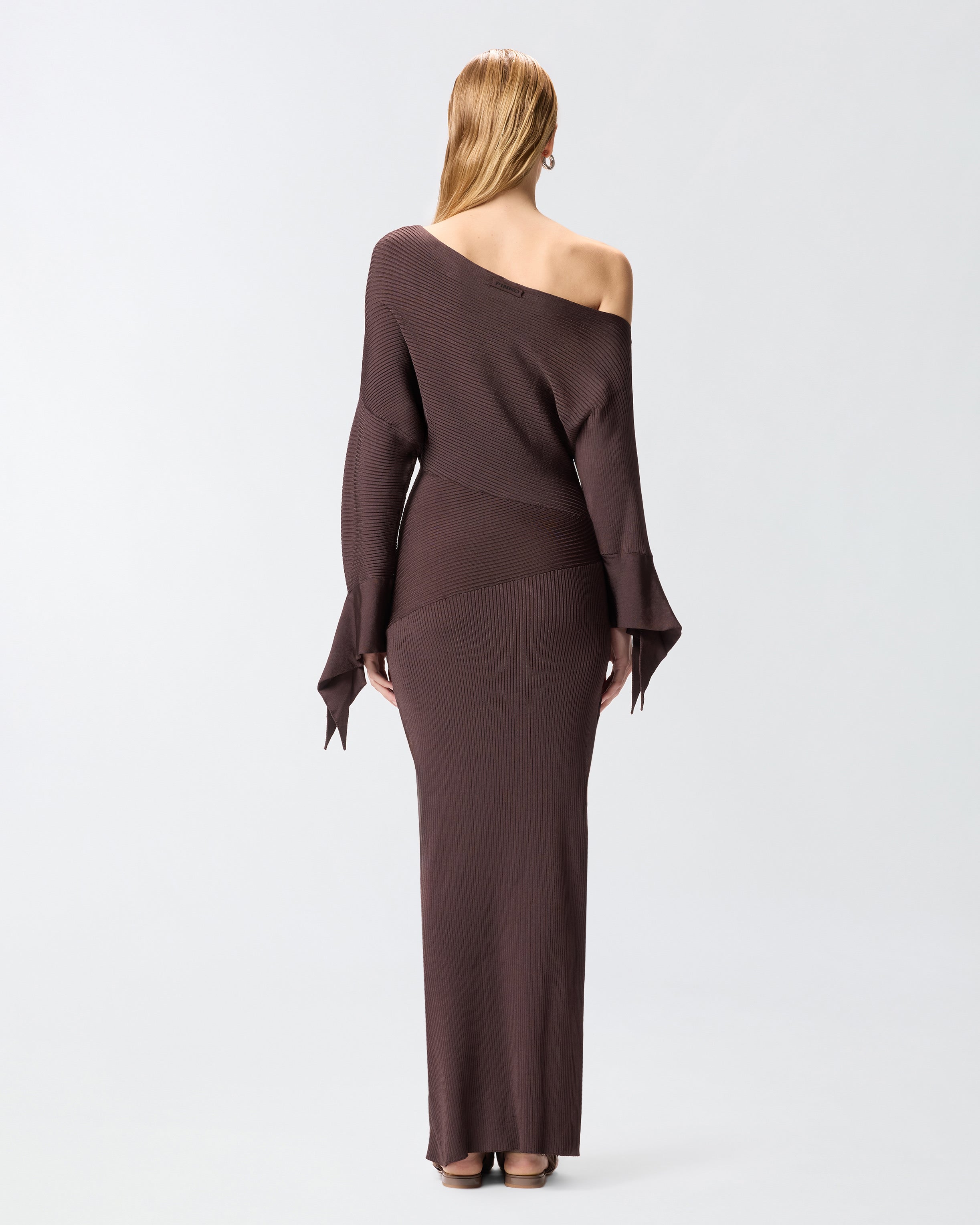 Pinko - Long rib-knit dress with asymmetrical neckline