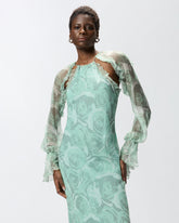 Schulterfreies Midi-Kleid aus Seide mit Rosenprint -  | Pinko