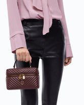 Mini beauty case with shoulder strap in chevron leather - Dark Red | Pinko