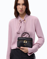 Mini beauty case with shoulder strap in chevron leather - Black | Pinko