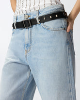 Cropped jeans with leather belt -  | Pinko