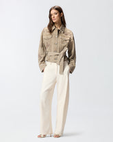 Brown denim jacket with jewel embroidery -  | Pinko