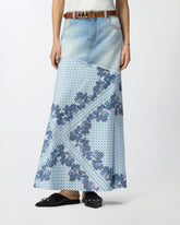 Denim midi skirt with scarf print -  | Pinko