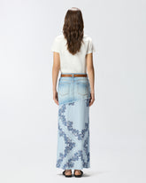 Denim midi skirt with scarf print -  | Pinko