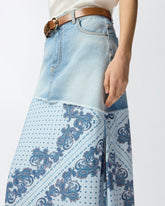 Denim midi skirt with scarf print -  | Pinko