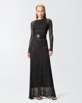 Long dress with mesh and floral lace -  | Pinko
