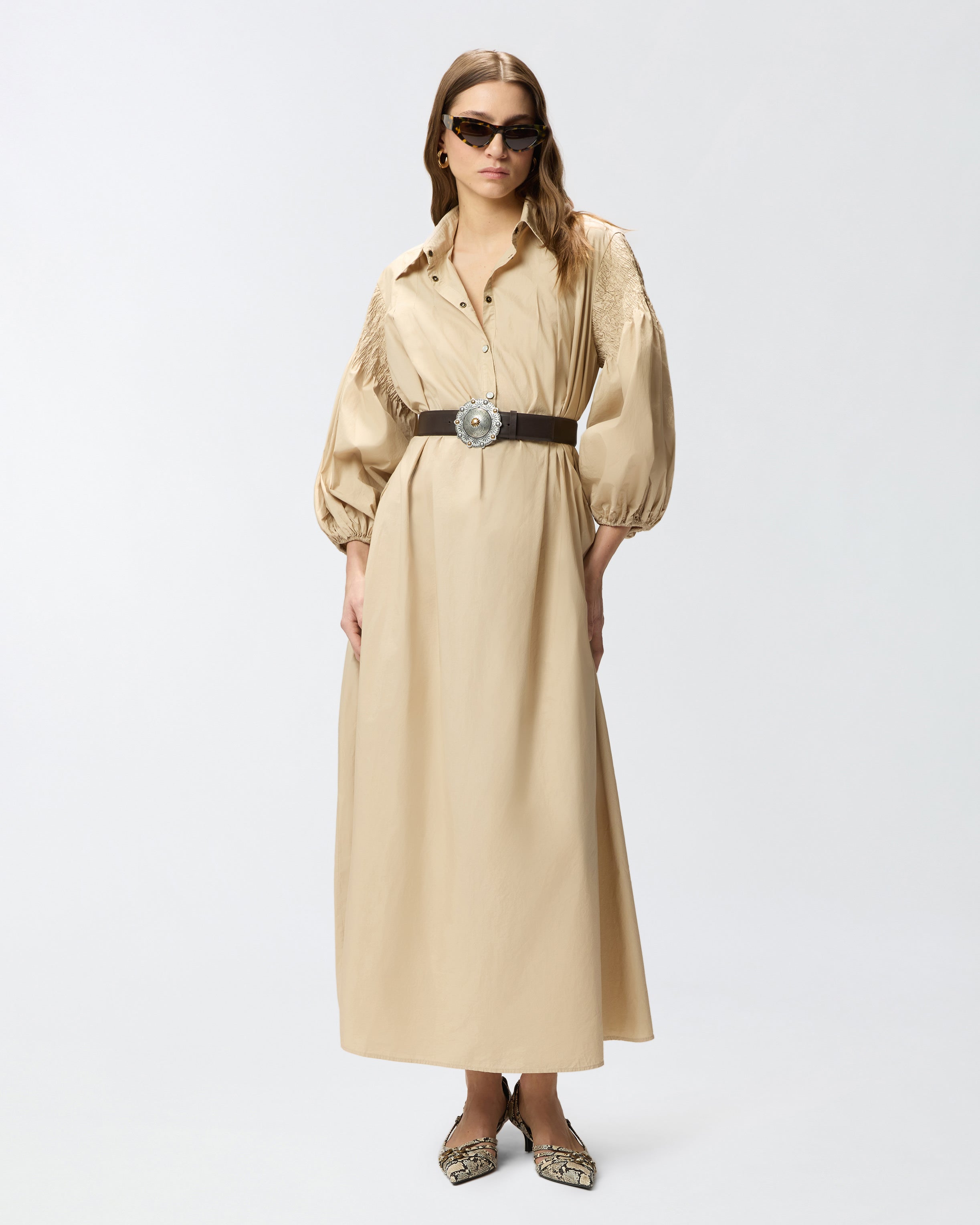 Pinko - Long shirt dress in cotton with belt