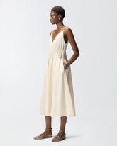 Sleeveless midi dress with pleats and gathering -  | Pinko