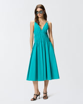 Sleeveless midi dress with pleats and gathering -  | Pinko