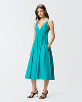Sleeveless midi dress with pleats and gathering -  | Pinko